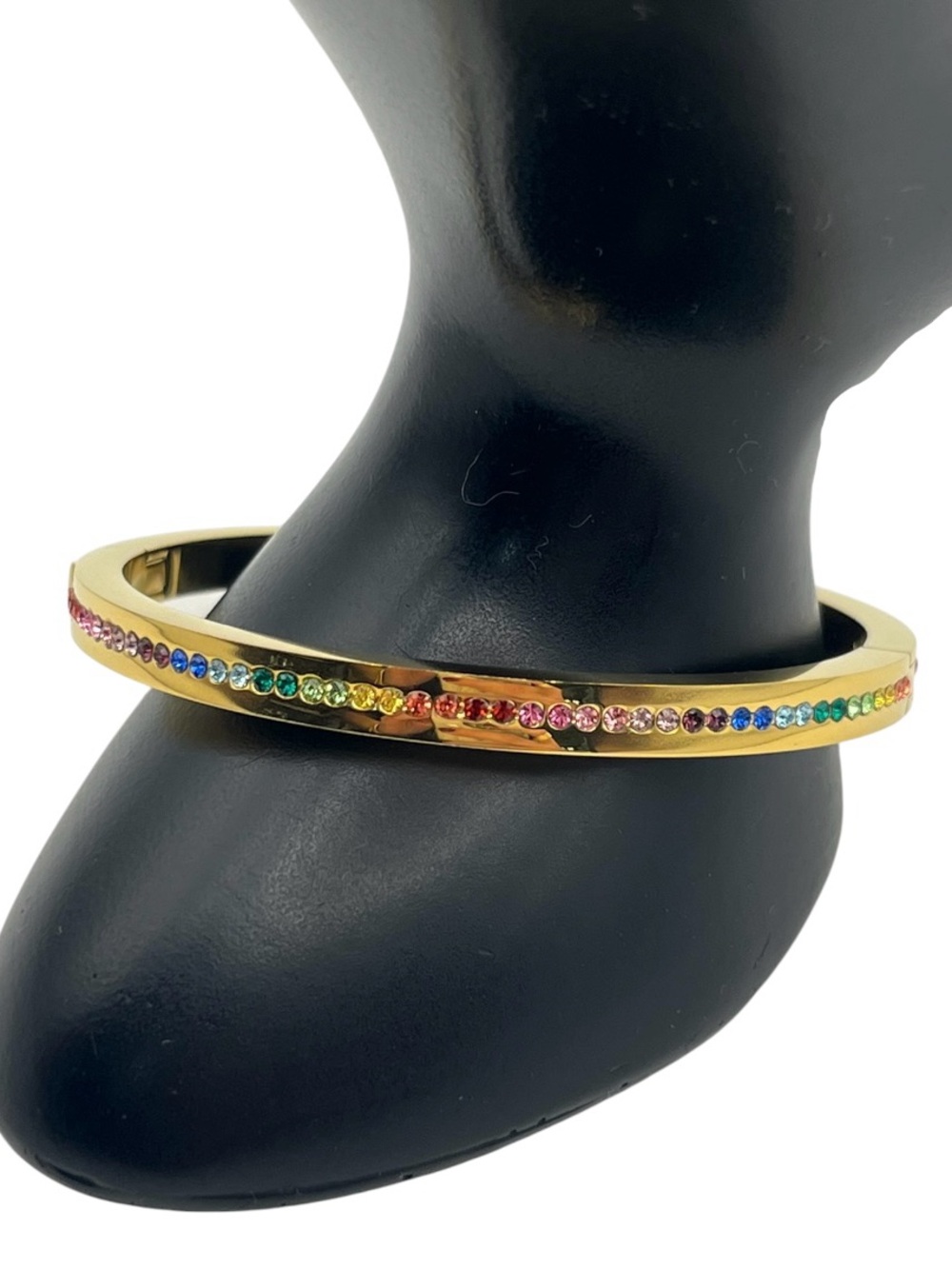 Kate Spade rainbow multicolored rhinestone bangle bracelet Ring it Up gold tone